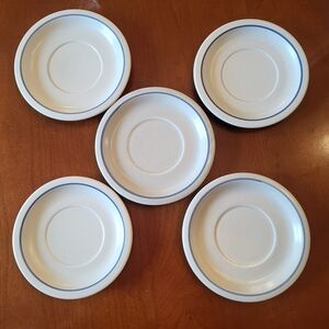 Set of 5 Pfaltzgraff Vintage Saucers Yorktowne Blue Lt Gray Floral Stoneware